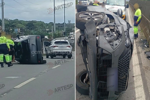 Engavetamento deixa quatro feridos em rodovia do litoral de SP