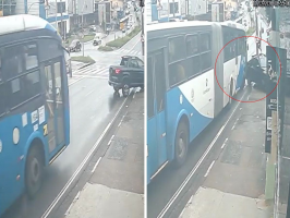 VÍDEO: ônibus da linha 164 bate em caminhonete na Av. Amoreiras em Campinas