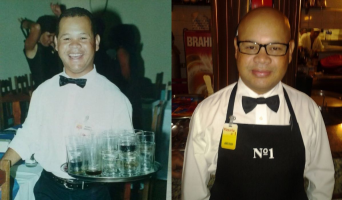 'Trabalho virou parte do que sou': garçom celebra 35 anos de profissão e se orgulha de ter treinado o próprio filho